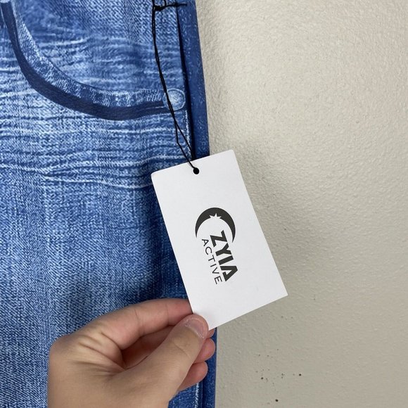 Zyia Distressed Denim Joggers Women's XS Blue Elastic Waist Stretch Faux Jeans - Picture 5 of 8